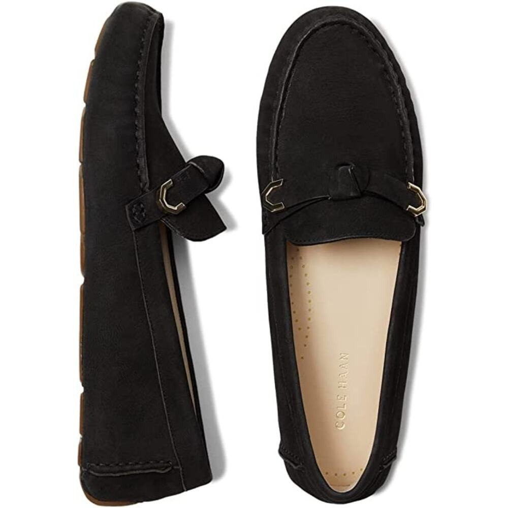 Cole Haan Driving Loafers Women Size 8.5 Black Suede Evelyn Bow Shoes